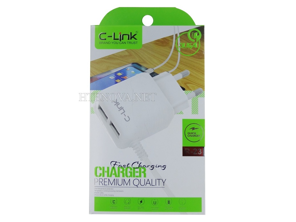 [C1C3M1CL-8] Micro Charger with 2 Extra USB Ports C-Link R-23