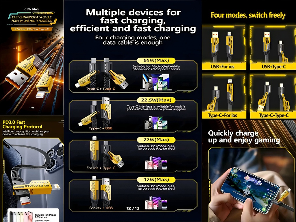 [DCL3S10-1] DATA CHARGING CABLE (Connetctor) 4 iN 1 FLAT