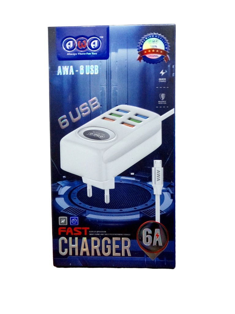 [C1C7M1AWA-2] Micro Charger With 6 Extra USB Ports AWA-6  (6A)