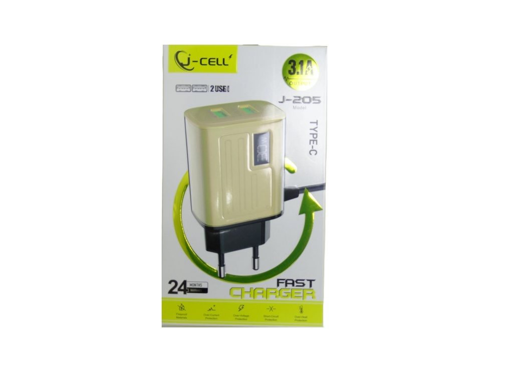 [C1C3T2LM-4] TYPE-C CHARGER WITH 2 EXTRA USB PORTS J-CELL (J-205)