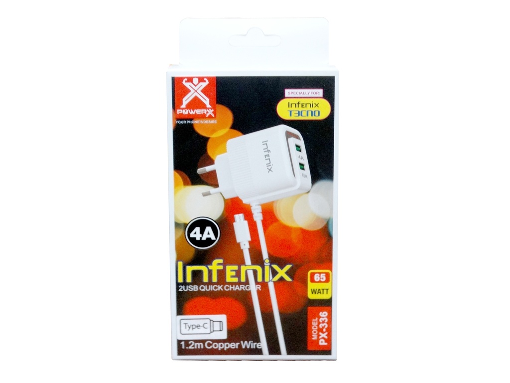 [C1C3T1i-2] Type-C Quick Charger infinix with 2 Extra USB Ports PowerX PX-336