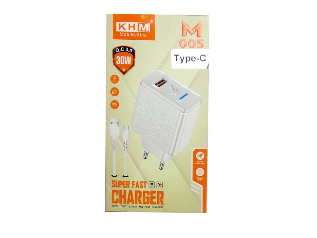 [C1C1T2KHM-3] FAST CHARGING ADAPTER WITH TYPE-C CABLE KHM M005 30W