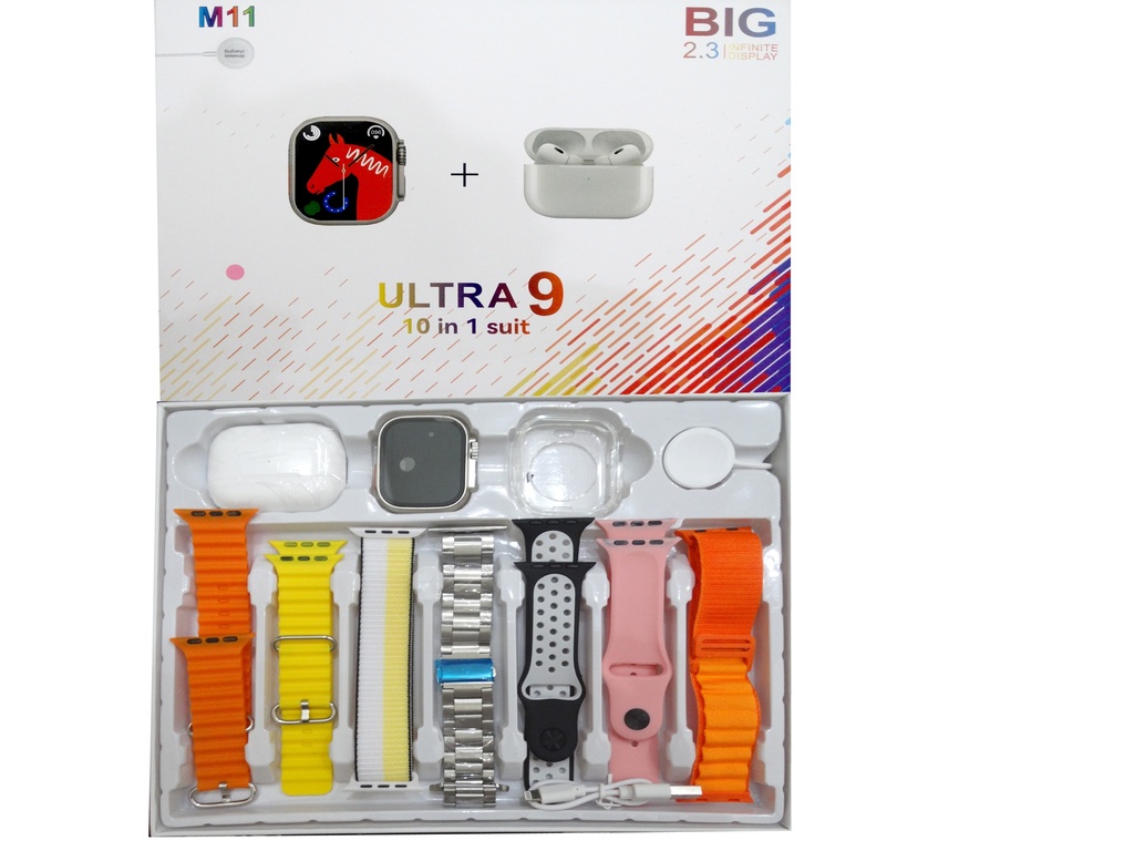 [SWS1-M11U2-A-1] SMART WATCH WITH AIRPOD ULTRA 9 M11 (10IN1)