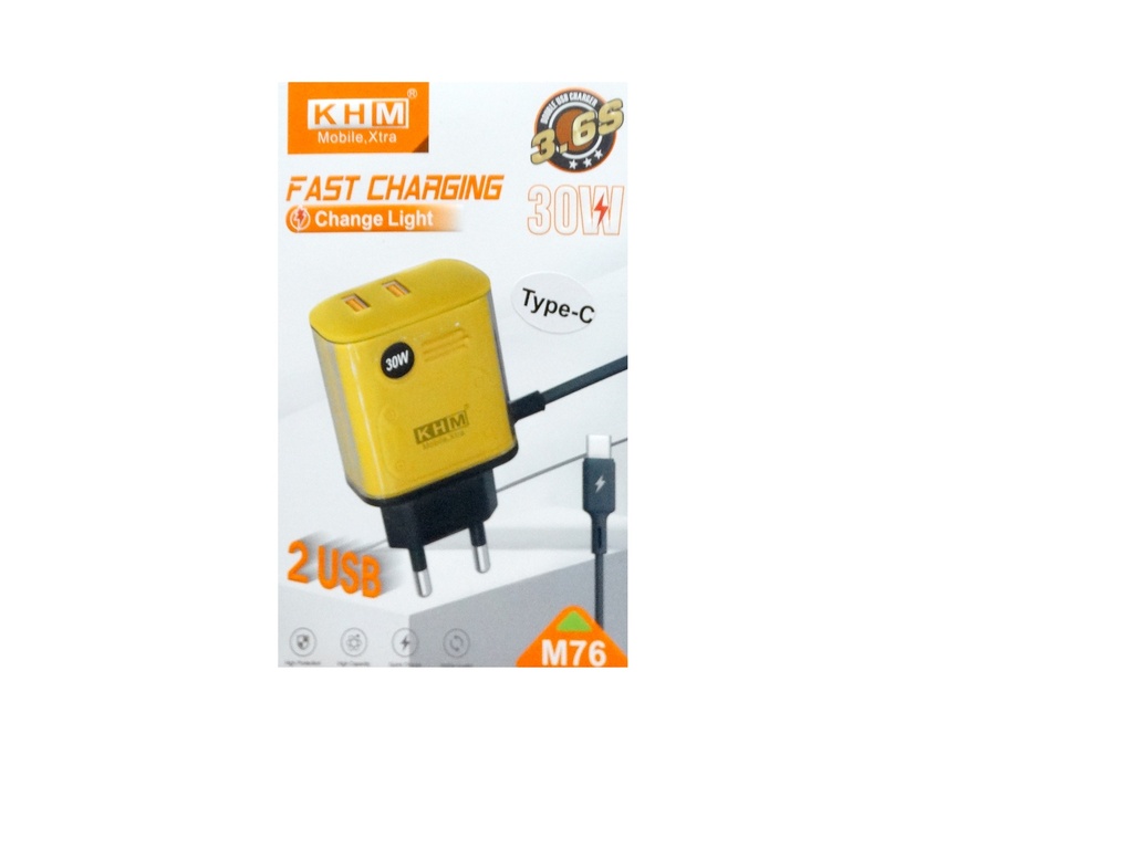 [C1C3T2KHM-3] TYPE-C CHARGER WITH 2 USB PORTS  KHM M76