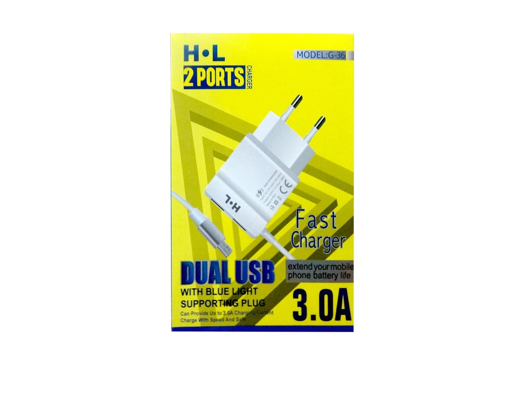 [C1C3M1LM-36] MICRO CHARGER DUAL USB PORTS 3.0A H.L G-36
