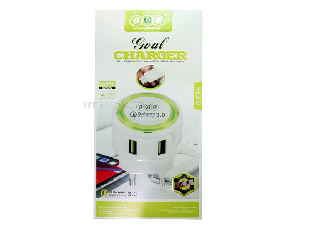 [C1C3M2AWA-2] Micro Qualcomm Charger with 2 Extra USB Ports AWA Goal