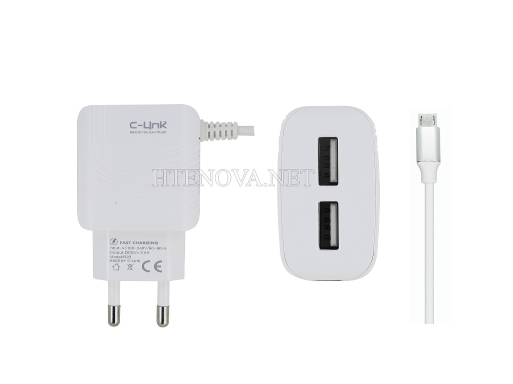 [C1C3M1CL-8] Micro Charger with 2 Extra USB Ports C-Link R-23