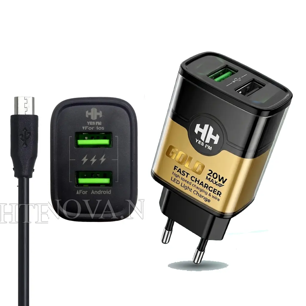 [C1C3M1HH-56] Micro Charger With 2 Extra USB Ports HH GOLD PLUSE 5 (GOLD)