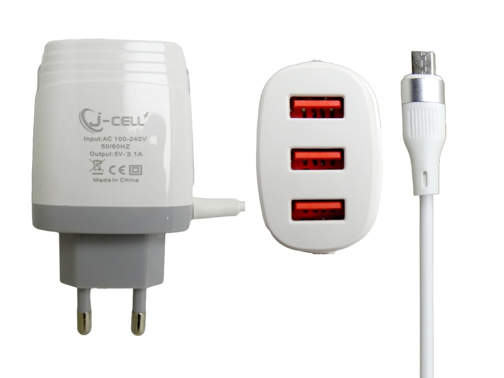 [C1C4M1LM-6] Micro Charger With 3 Extra USB Ports  (J-CELL) J-111