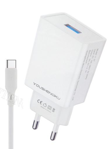 [C1C1T2LM-8] [C1C1T2LM-8] FAST CHARGING ADAPTER WITH TYPE-C CABLE Y-27